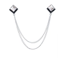 Silver geometric square collar pin with double chains and sparkling crystals - White (Silver Base)