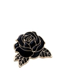 Elegant black rose flower brooch with golden edges in enamel style for lapels - Black Rose (C1826-6)