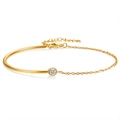 Minimalist 18K gold plated stainless steel C-shaped bangle with chain and zircon stone - Gold