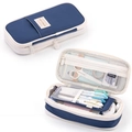 Dark blue telescopic canvas pencil case with multi-layer storage and mesh zipper pocket - Diagonal Dark Blue