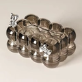 Smoky grey bubble tissue box with silver bear figurine and bow accent - With Bear + Bow / Smoke