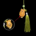 Handmade wood hamster pendant with green silk tassel and lucky charm carving - Approx. 3.3x2.6cm / Green Sandalwood Deer Style - No Aroma Pill