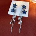 Orecchini lunghi con nappe con stelle blu scuro e perle in finitura argento - 10# Stile Stella A Cinque Punte Blu (HE313)