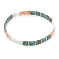 Bracelet en perles Tila bohème avec carreaux turquoise, blancs et roses et entretoises - Turquoise Crème Rose Or