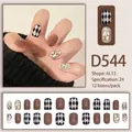 D544 kit d'ongles à presser élégant marron argyle et paillettes pour un look chic - Style de Texture Tachetée à Paillettes Losanges Marron (D544) / 24 Pièces/Ensemble