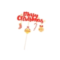 Dettaglio decorazione torta Merry Christmas con calza natalizia e bastoncino di zucchero - Topper per Torta in Carta Buon Natale - Rosso