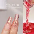 Japanese gel nail polish F150 crushed gold rose red with glitter for manicures - F150 Gold Leaf Rose