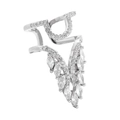 Detailed close-up of silver-tone nail ring with U-shape and feather zircon design - Silver