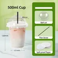 500ml transparent disposable cold drink plastic cup with dome lid and black straw set - 500ml Standard Cup With Dome Lid Straw and Leak-proof Paper