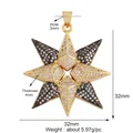 Gold and black eight-pointed star charm with white zircons, 32mm pendant specifications - Black Gold Octagonal Compass Star Zircon
