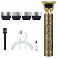 Golden dragon carving hair clipper set with four limit combs and USB charging cable - Electroplated Dragon Engraving - ABS Body