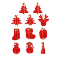Christmas felt cutlery holders set featuring reindeer and snowman shapes for table decor - Set of 11 / Red