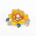 Exquisite pearl peony flower brooch with yellow enamel petals and gold plating for suits - Yellow Peony XD824059-3