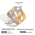 Two-tone stainless steel star ring with wide multi-layer band and clear center stone - JDR0303009-PS-6 Two-tone Ring