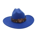Dark blue felt cowboy hat with vintage leather band and large rhinestone heart buckle - Sapphire Blue