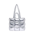 Bolso tote acolchado plateado con costuras cuadradas grandes y asas de hombro dobles - Plateado