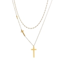 Collar de doble capa de acero inoxidable dorado con colgante de cruz para mujer - Estilo Dorado (N9847)