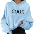 Men's light blue hoodie with GOOD vibes 2D print for 2024 autumn street fashion - Light Blue