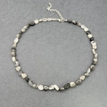 Detail of natural irregular gemstone beads necklace with stainless steel lobster clasp - Black Rutilated Quartz