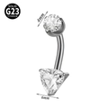 Silver G23 titanium belly button ring with heart-shaped white zircon stones - Style 5 (Triangle)