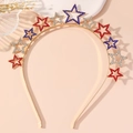 Golden American Independence Day headband with red and blue rhinestone stars for parties - Colorful Zirconia Gold