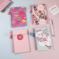 Set of 4 unicorn spiral notebooks in pink and blue with fuzzy pom-pom charms - 001 (4 Pack Mixed)