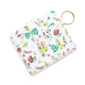 Floral print PU leather keychain card holder with scalloped edge and golden metal ring - A1 Floral