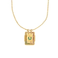 18K gold plated necklace with rectangular Fortuna pendant and colorful stones - Fortune Horseshoe Design (Golden-8)