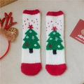 Calze natalizie spesse in pile corallo a righe rosse e bianche con motivo albero verde - Taglia unica / Calze Senza Imballaggio / Albero di Natale
