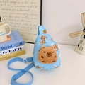 Light blue children's crossbody bag with cartoon capybara print and 3D plush doll detail - Blue
