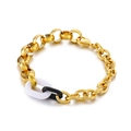 Bracelet chaîne dorée rétro avec maillons en résine noir et blanc et fermoir mousqueton - Style Grand Maillon Or-Noir-Blanc (KB150877-Z)