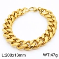 Golden hip hop cuban link stainless steel bracelet with size 200x13mm and 47g weight - 13mm Gold