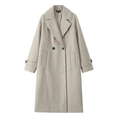 Manteau oversize gris clair pour femme avec revers et fermeture à double boutonnage noir élégant - XS / Blanc Cassé