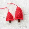 Red and white knitted mushroom ornaments with brown stems and red hanging strings - Polka Dot Red Christmas Tree (Set of 2)