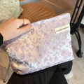 Lavender canvas makeup bag featuring floral embroidery and elegant aesthetic detail - Embroidery Purple