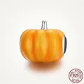 S925 sterling silver pumpkin charm with orange enamel for Halloween DIY jewelry - Cute Pumpkin (BSC333)
