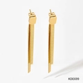 Detailed close-up of golden tassel earrings with cube studs and long metal fringe chains - Gold (KDE699)