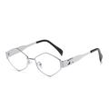 Silver geometric pentagon sunglasses with slim metallic frames and black temple tips - Silver Frame Anti-Blue Light