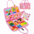 Pink unicorn felt busy board featuring zippers, buttons, and clock for toddler fine motor skills - Cat Puzzle Learning Board / 24*28