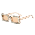 Champagne square oversized sunglasses with rhinestone-embellished transparent frames - Light Tea