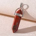Natural red jasper hexagonal prism pendant with silver clasp and black stone texture - Red Jasper