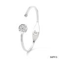 Silver stainless steel spring cuff bracelet featuring a hollow flower and star design - Hollow Flower Silver Style (SAP915)