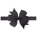 Detail of black grosgrain ribbon bow on elastic headband for babies and toddlers - Black