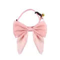 Adjustable light pink silk pet bow collar with gold bell for small dogs and cats - S / Pink Bow/Black Buckle