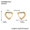 Detail view of 18k gold plated heart earrings with colorful zircon and size specs - Small Green Zirconia Earrings