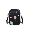 Black nylon mini crossbody phone bag with colorful hot air balloon print and gold hardware - Black (Balloon Pattern)