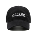 Classic black cotton baseball cap featuring white Colorado embroidery with curved brim - Snow Velvet Cotton Black