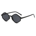 Modern black geometric diamond-shaped sunglasses with dark gray lenses in side view - Black/Black Frame Black Lens