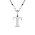 Minimalist silver titanium steel initial T pendant necklace with dainty bead chain detail - Letter T / Silver