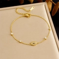 Gold plated stainless steel evil eye bracelet with sparkling white zircon stones - Evil Eye Style (B1751)
